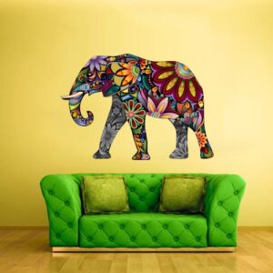 elephant – colorful boho for living room, kids wall decal on white wall