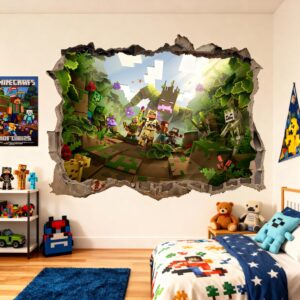 gamer mine steve playroom craft pixel decor wall decal on white wall