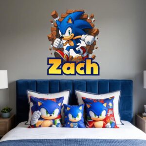 name blue hedgehog cartoon custom personalized wall decal on white wall