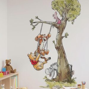 winnie the pooh kids room , nursery backdrop wall decal on white wall