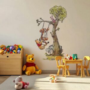 winnie the pooh kids room , nursery backdrop wall decal — full view