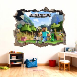 gamer mine craft playroom pixel decor wall decal on white wall