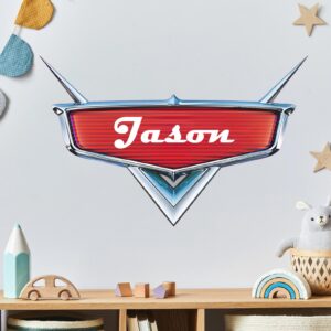 cars name lightning mcqueen nameplate personalized wall decal on white wall