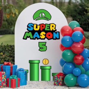 super mario birthday party backdrop personalized wall decal — full view