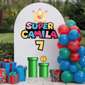 close up detail of super mario birthday party backdrop personalized wall decal